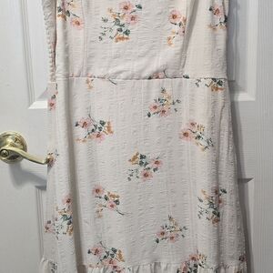 Lily Rose Floral Midi Dress - Cream with Pink and Orange Accents